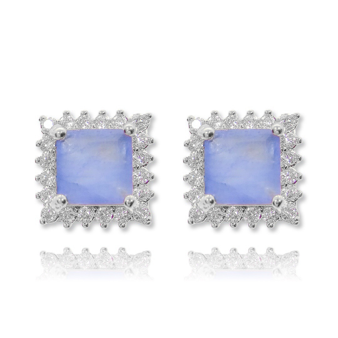 Brinco Quadrado Lavander Fusion Cravejado Prateado